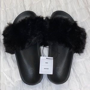 Black Fuzzy Slides
